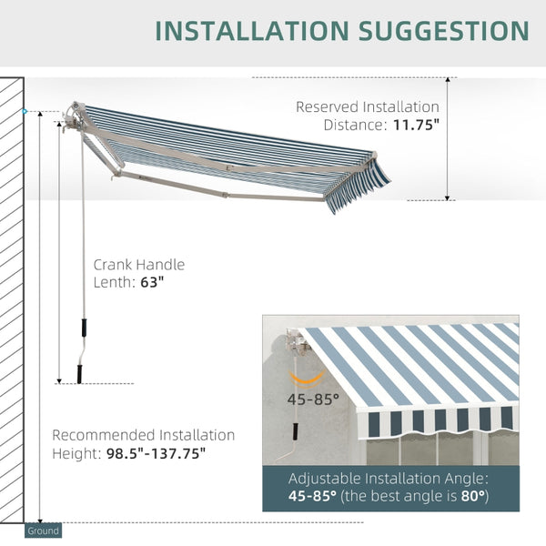 8.2' x 6.6' Manual Retractable Patio Awning - Green, White