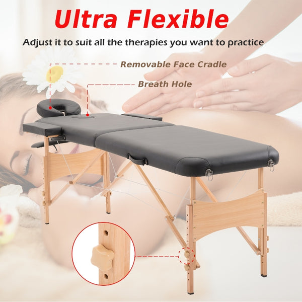 Ultra Portable Mobile Massage Table Bed Beechwood - Black