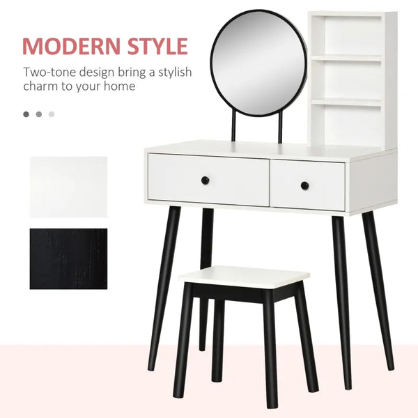 Makeup Dressing Table Set - White and Black