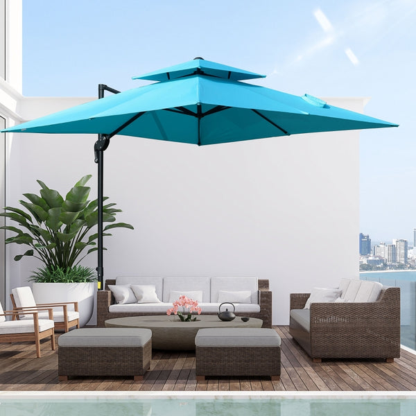 10x10ft. Square Cantilever Offset 360° Rotatable Umbrella - Light Blue