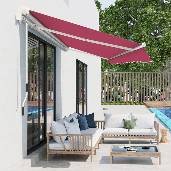 10’x8’ Manual Retractable Sun Shade Patio Awning - Wine Red