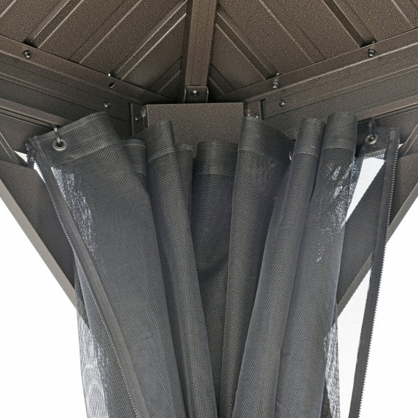 12' x 10' Outdoor Hardtop Gazebo with Netting Sidewalls - Brown