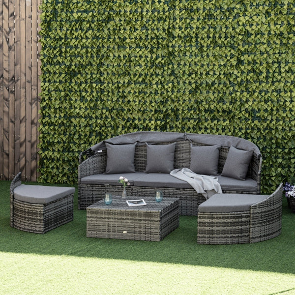 4pc Outdoor Rattan Patio Lounge Conversation Set- Grey