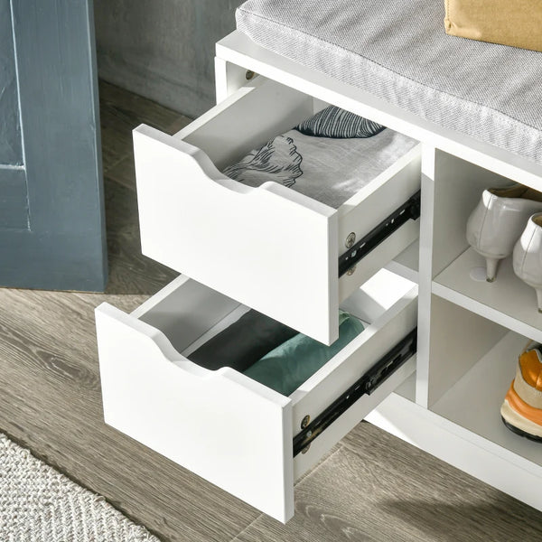 Modern Shoe Bench with Storage - White