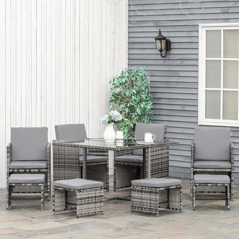 9pc Outdoor Patio Rattan Dining Set with Cushion - Grey