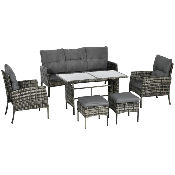 6pc Outdoor Rattan Wicker Table with Glass Top - Gray