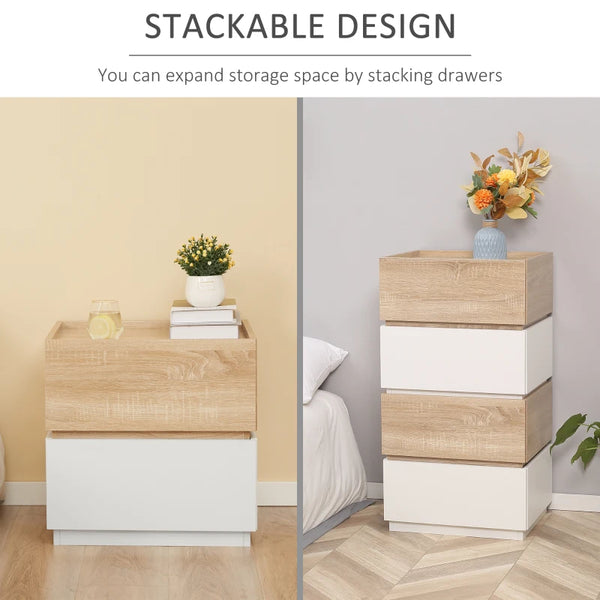 Bedside Table with 2 Stackable Drawers - Natural