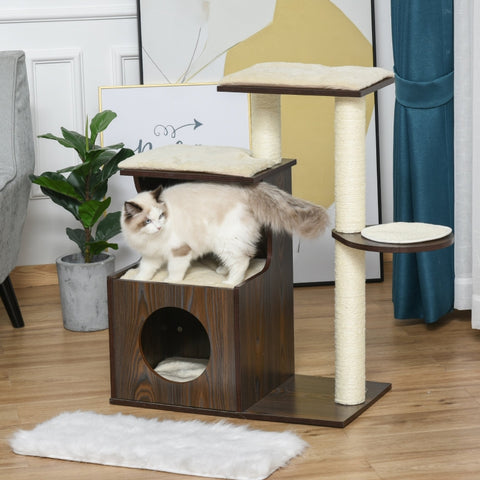 35" Cat Tree Condo with Scratching Posts - Brown
