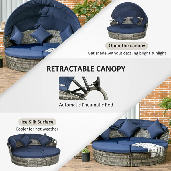 4pc Outdoor Daybed with Canopy - Dark Blue