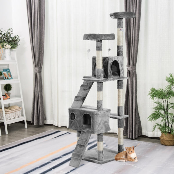 67" Multilevel Cat Tree Condo with Activity Centre - Grey