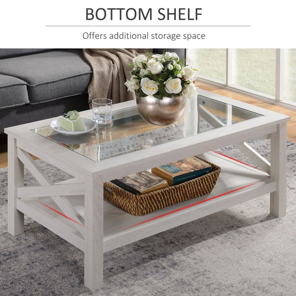 Coffee Table with Tempered Glass Table Top - White Oak