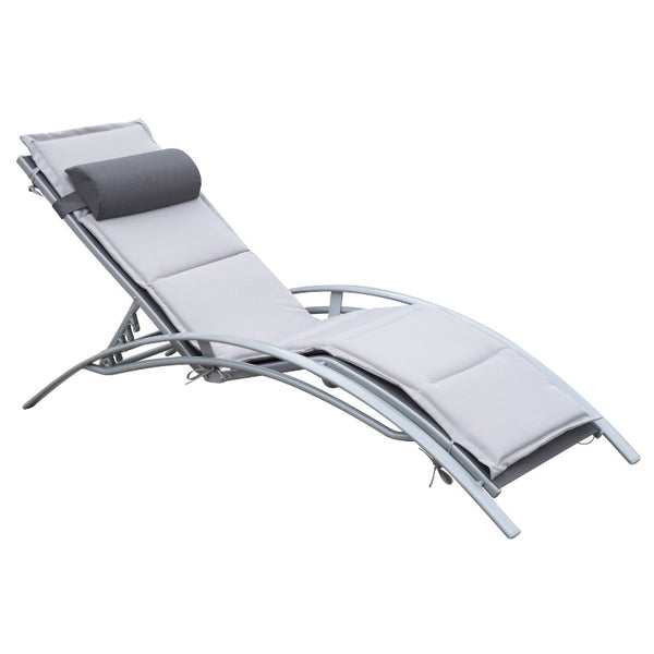 Reclining Outdoor Patio Chaise Lounge Chair with Cushion and Pillow