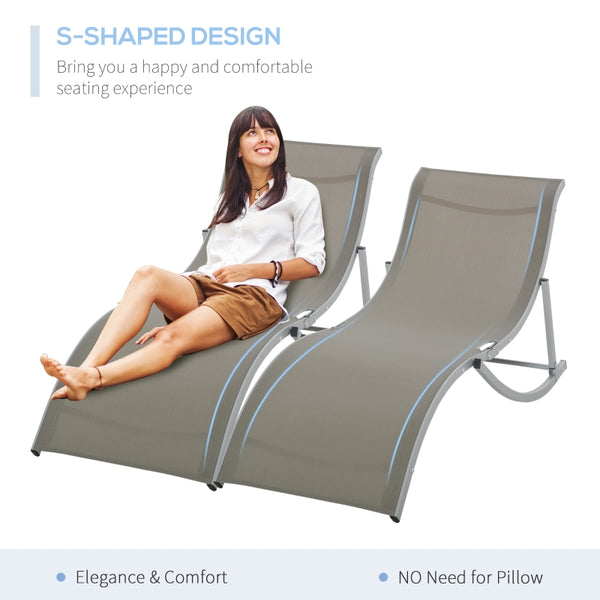 Set of 2 S-shaped Foldable Lounge Chair - Light Gray