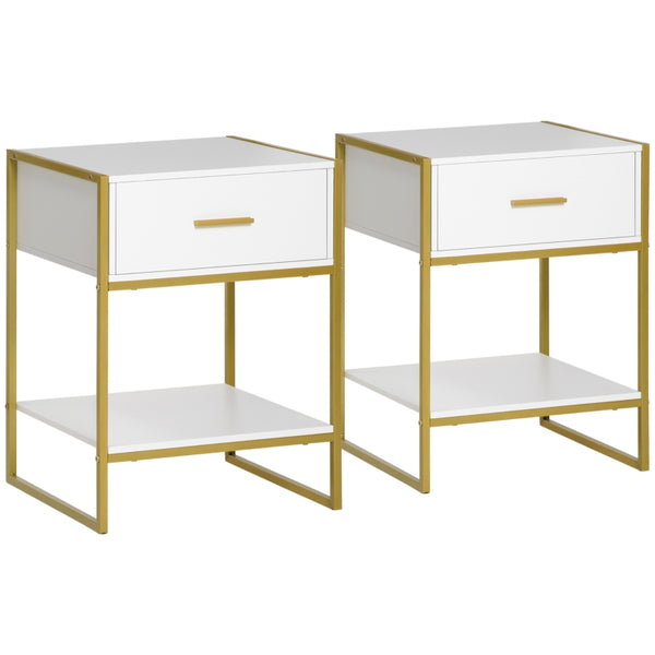 Set of 2 Modern Nightstands - White