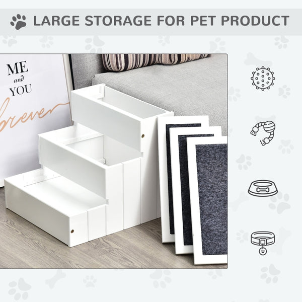 3 Step Wooden Carpeted Pet Stairs - White