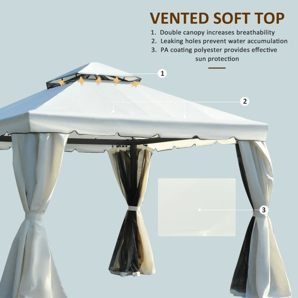 10x10 ft Two Tier Canopy Gazebo with Mosquito Bug Mesh - Cream White