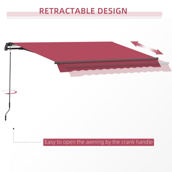 10’x8’ Manual Retractable Sun Shade Patio Awning - Red