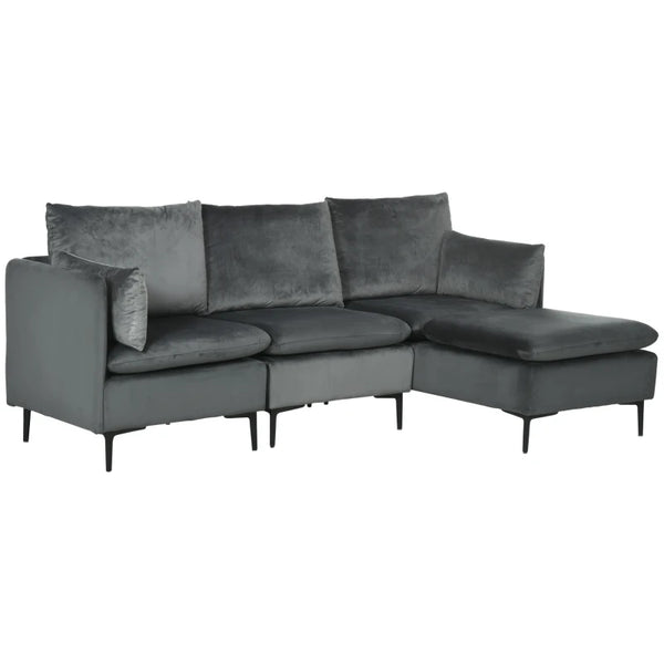 L-shaped Sectional Sofa Couch with Ottoman - Gray