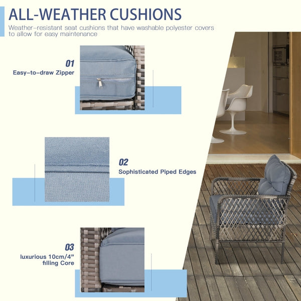5pc Outdoor Rattan Wicker Conversation Sofa Set - Grey