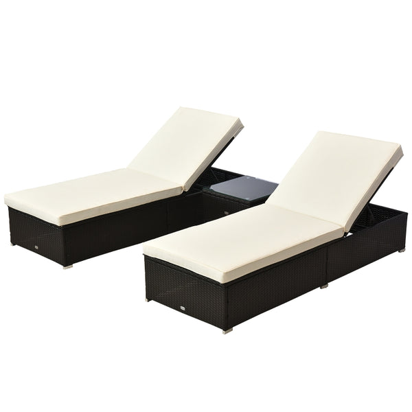 3pc Simulated Rattan Wicker Patio Chaise Lounger Set w/Side Table