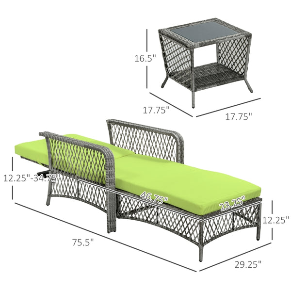 2pc Outdoor PE Rattan Sun Lounge Chair - Green