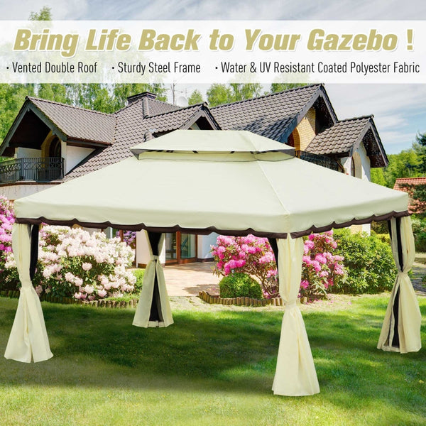 10x13 ft Gazebo with Canopy - Cream White and Brown