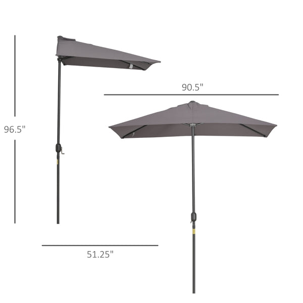 8ft Half Round Garden Parasol Umbrella - Gray