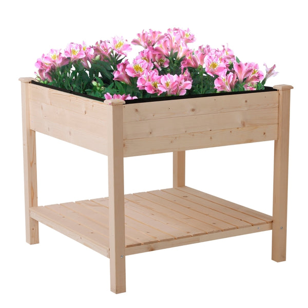 Wooden Raised Flower Bed - Natural