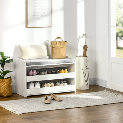 Storage Bench with Pull-out Shelves - White
