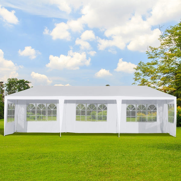 10x30 ft Light Duty Pavilion Canopy Tent with 5 Removable Walls - White