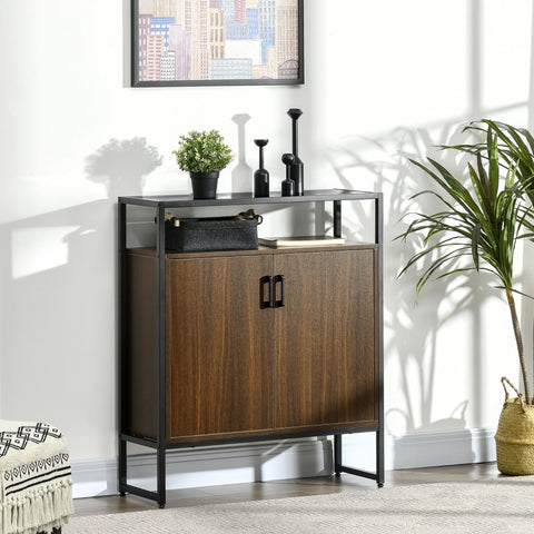 Glass Tabletop Accent Sideboard - Black and Brown