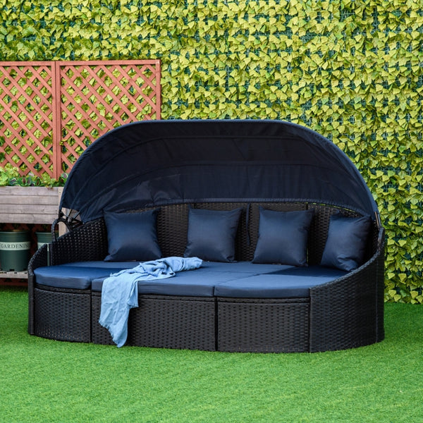 4pc Outdoor Rattan Patio Lounge Conversation Set- Dark blue