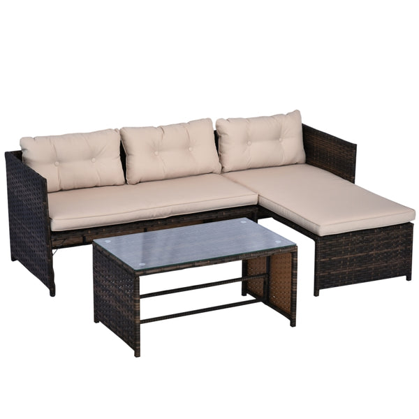 3pc Rattan Wicker Outdoor Patio Garden Furniture Set - Brown and Beige