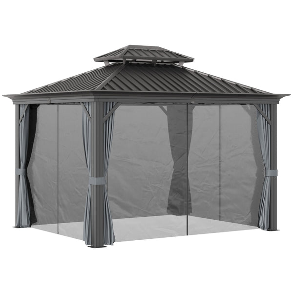 12' x 10' Outdoor Hardtop Gazebo with Netting Sidewalls - Dark Gray