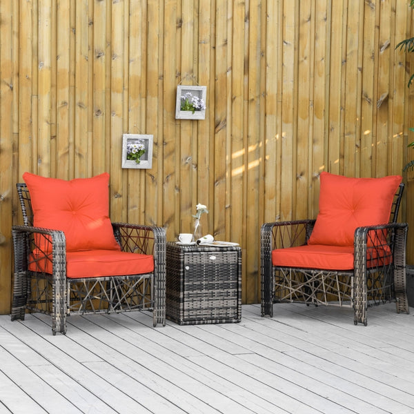 3pc Wicker Patio Coffee Table Set  - Red