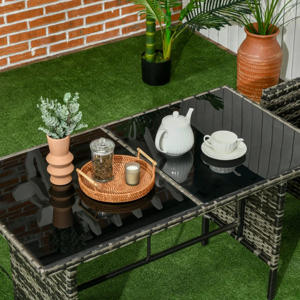 6pc Outdoor Rattan Wicker Table with Glass Top - Gray