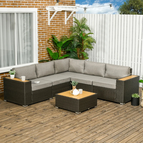6pc Outdoor Rattan Patio Furniture Set - Brown and Light Grey