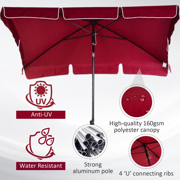 7x4ft Rectangle Tilt Patio Umbrella - Red