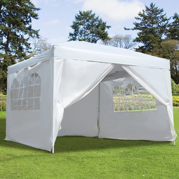 10x10 ft Easy Folding Pop Up Wedding Party Pavilion Tent with 4 sidewalls - White