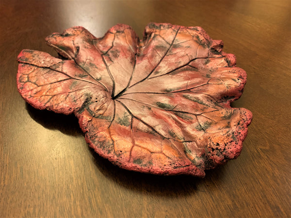 Decorative Handmade Concrete Leaf Casting - Metallic pink with Silver touch