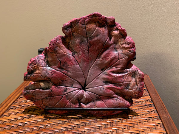 Decorative Handmade Concrete Leaf Casting - Metallic pink with Silver touch