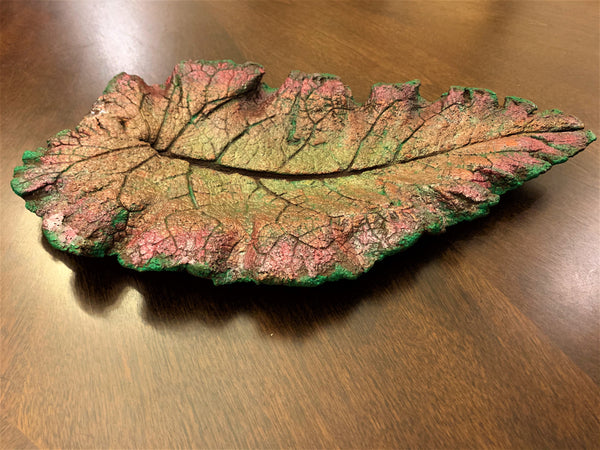 Decorative Handmade Concrete Leaf Casting - Green and Magenta w/ Silver Touch