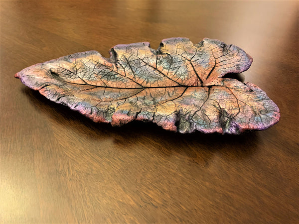 Decorative Handmade Concrete Leaf Casting - Metallic Turquoise, Purple, Bronze and Rose Gold