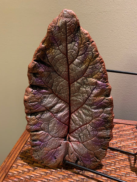 Decorative Handmade Concrete Leaf Casting - Metallic purple, Silver with Gold touch