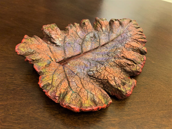 Decorative Handmade Concrete Leaf Casting - Metallic Bronze, Purple with Silver Touch