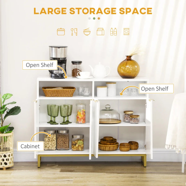 Modern Storage Cabinet with 4 Doors Adjustable Shelf - White