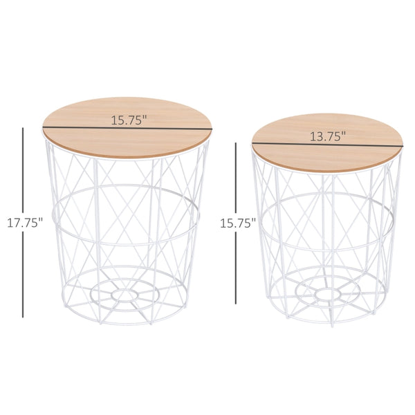 2pc Nesting Side Tables - White and Natural