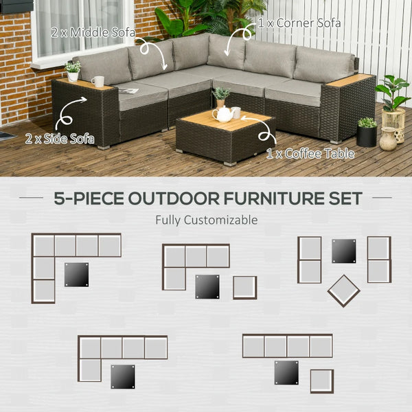 6pc Outdoor Rattan Patio Furniture Set - Brown and Light Grey