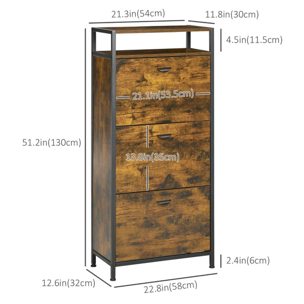 Industrial 12 Pair Shoe Storage Cabinet  - Rustic Brown
