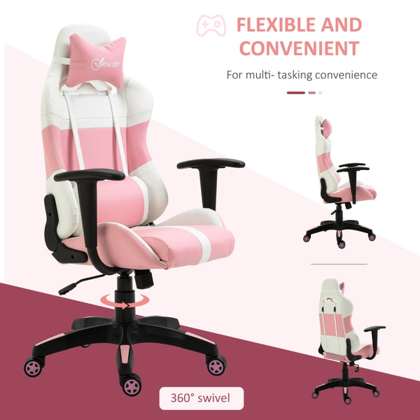Gaming High Back Home Office Chair - Pink and White